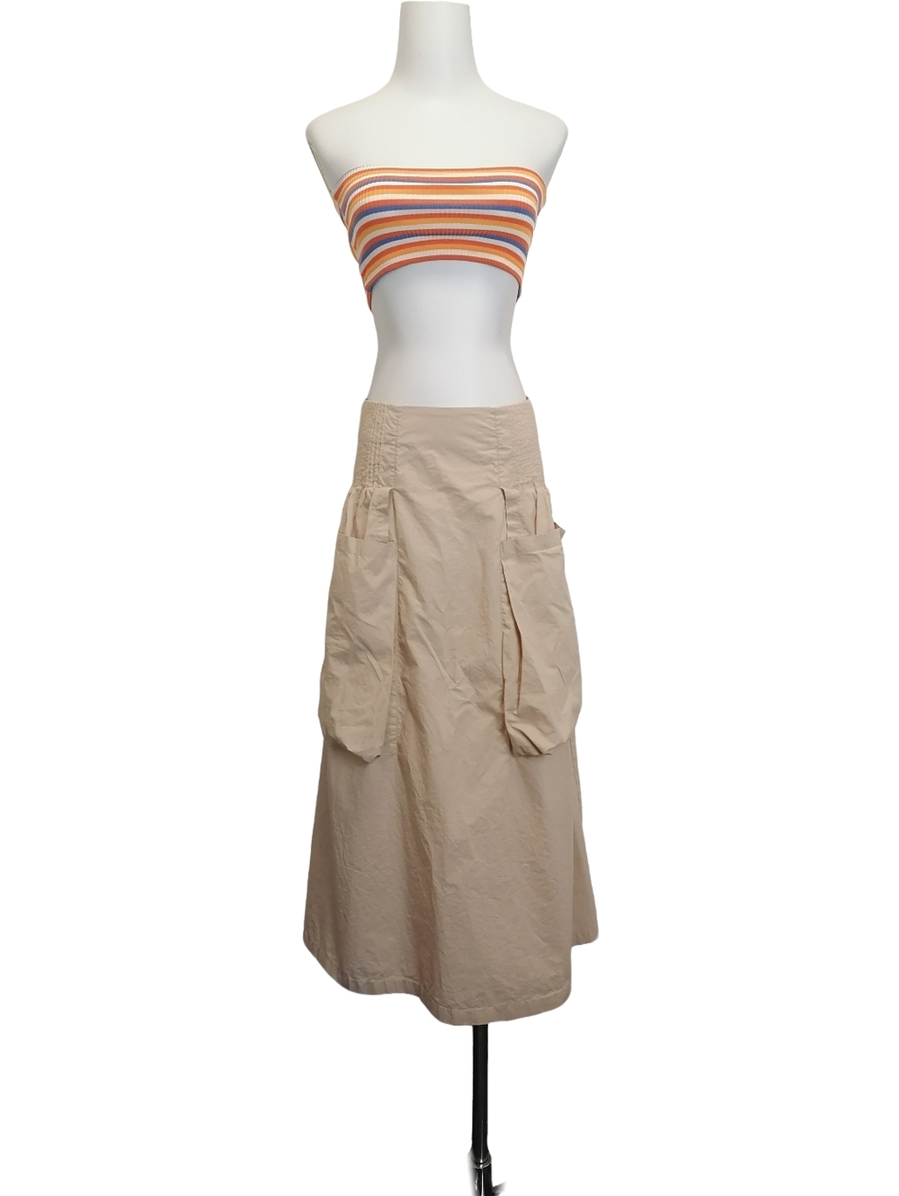 🦔🦔Beige Utility Midi Skirt with Cargo Pockets - Classic Women's Skirt
